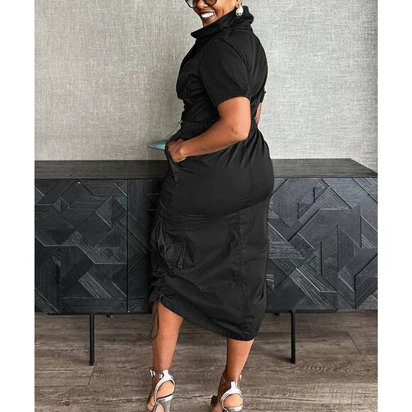 Rust Orange Multi-Pocket Cargo Drawstring Dress – Bold & Functional - Picture 8 of 16